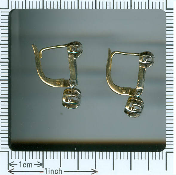 18K two tone gold Art Deco rose cut diamonds earrings
